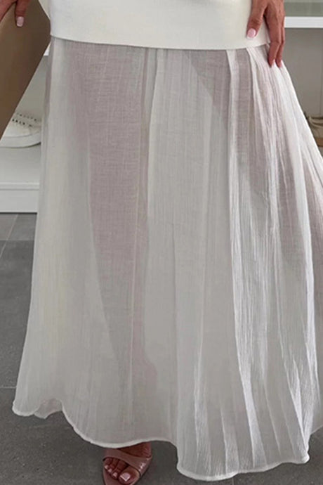 Arolora V Neck Knit Tank Top Patchwork Pleated Skirt Set