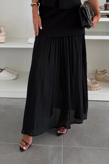 Arolora V Neck Knit Tank Top Patchwork Pleated Skirt Set