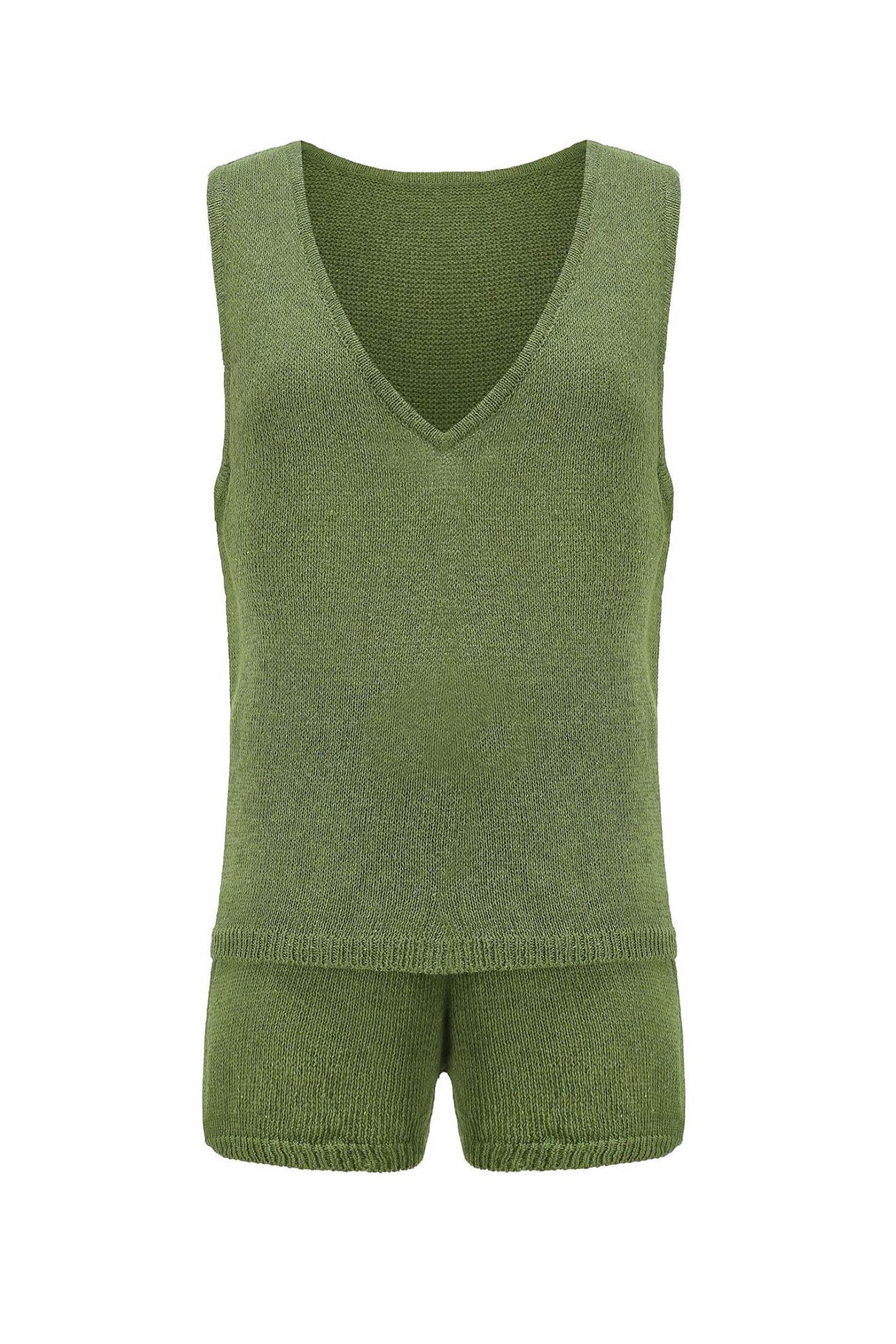 V Neck Knit Tank Top Shorts Suits