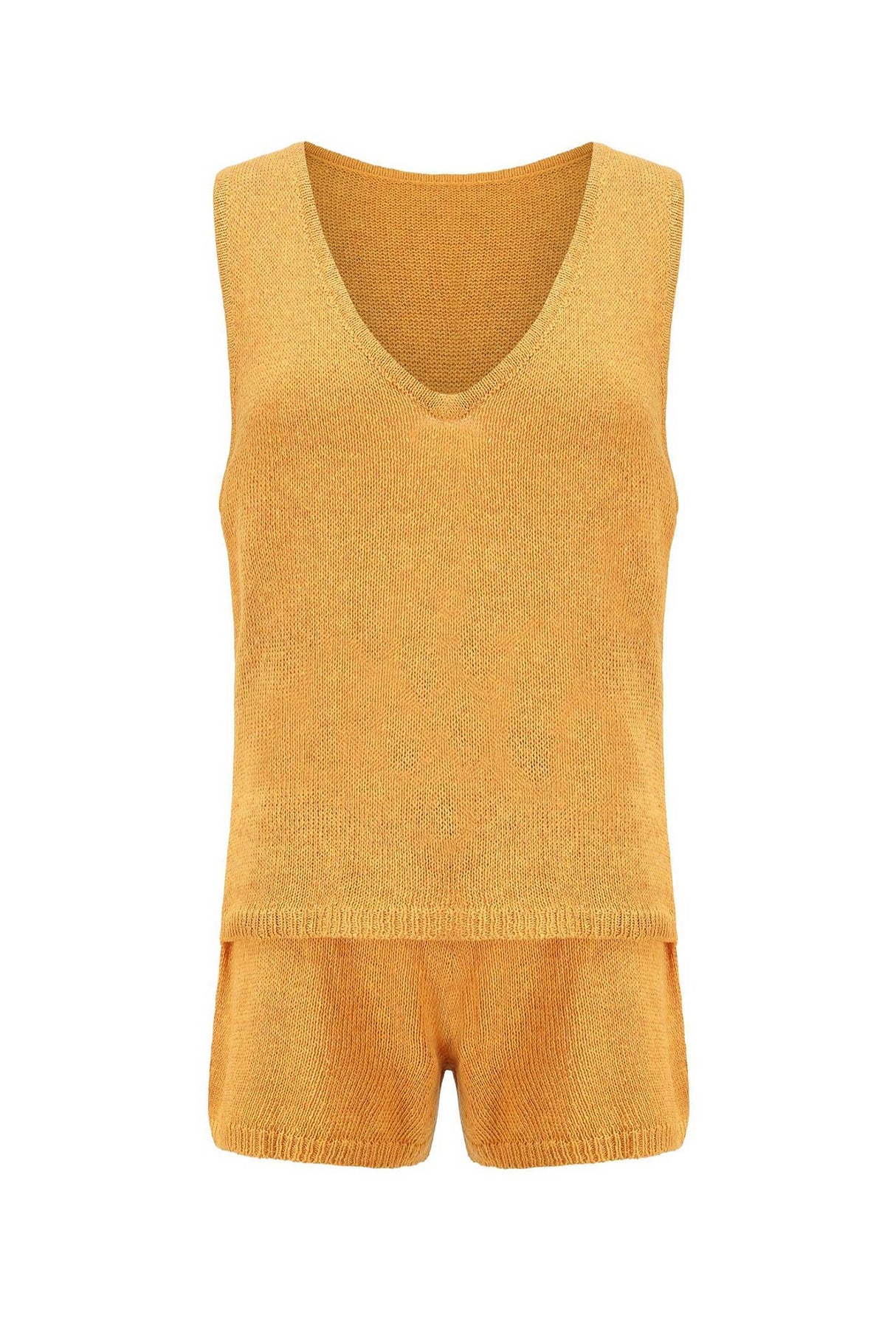 V Neck Knit Tank Top Shorts Suits