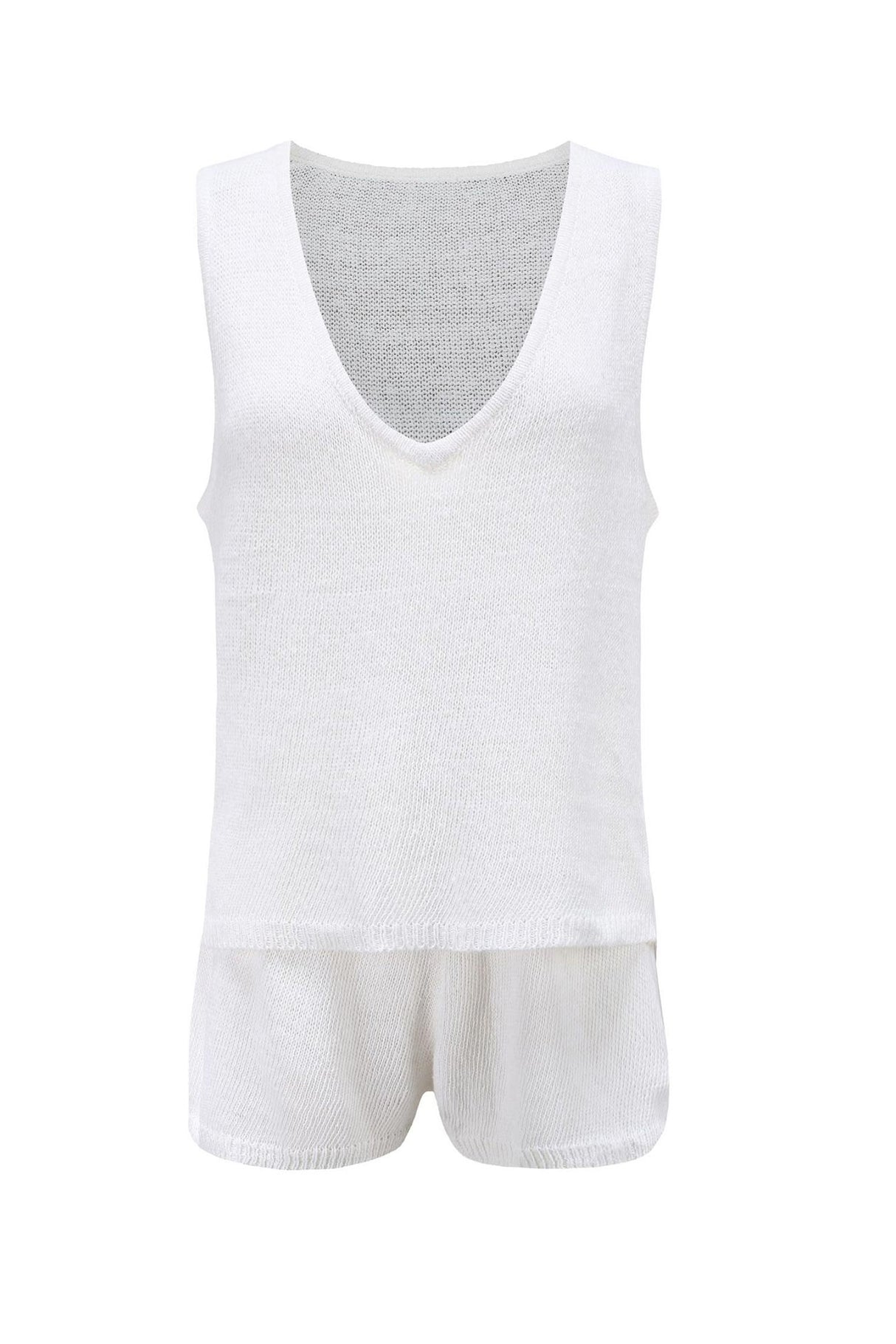 V Neck Knit Tank Top Shorts Suits