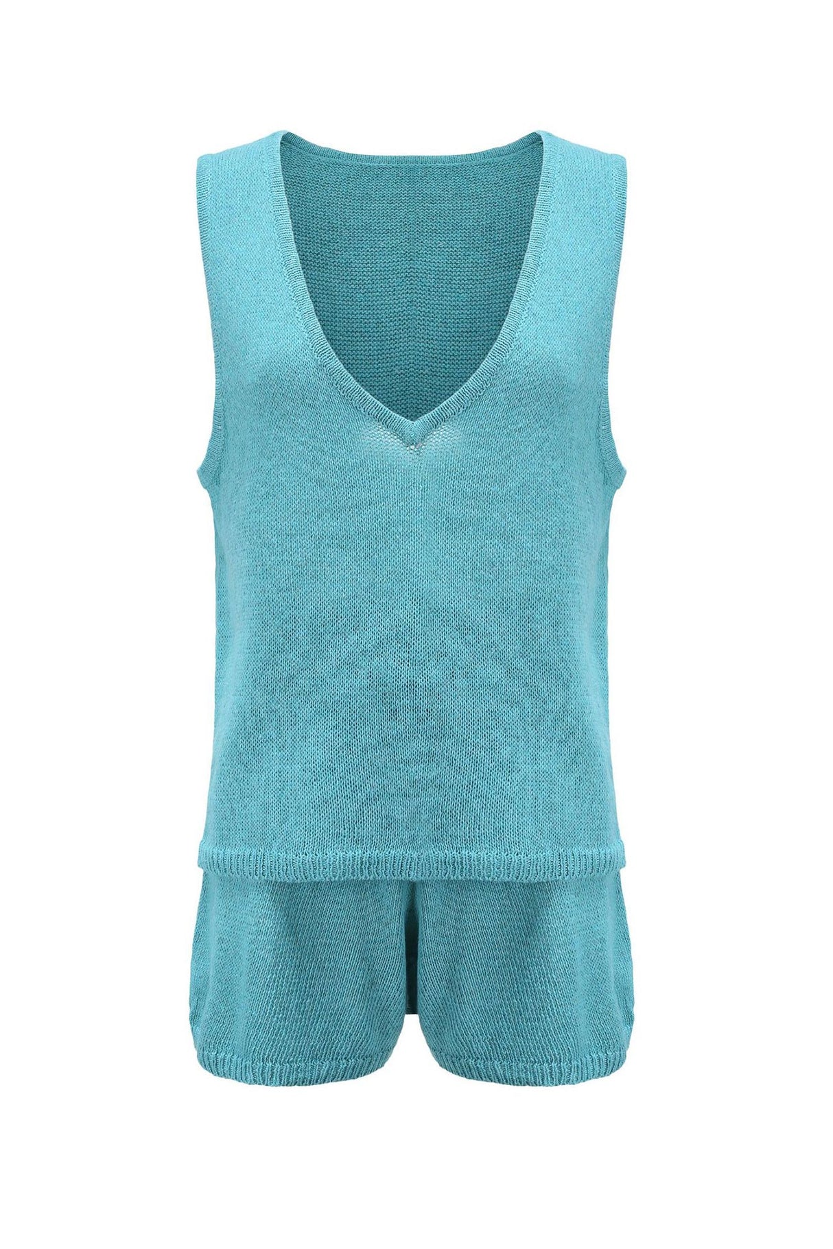 V Neck Knit Tank Top Shorts Suits