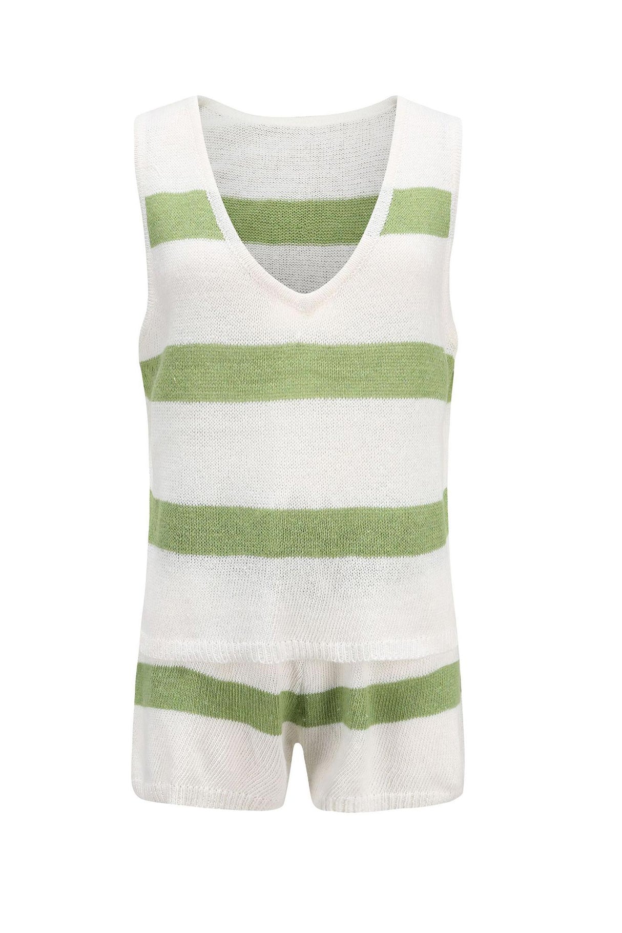V Neck Knit Tank Top Shorts Suits