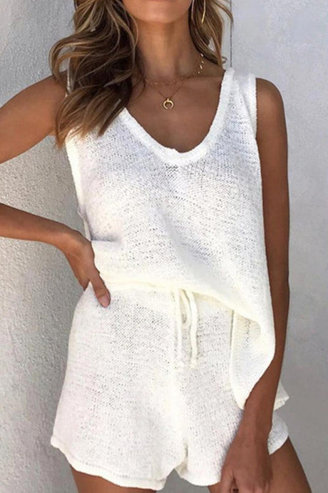 V Neck Knit Tank Top Shorts Suits