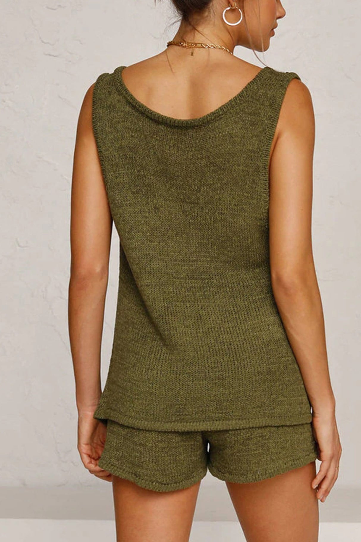 V Neck Knit Tank Top Shorts Suits