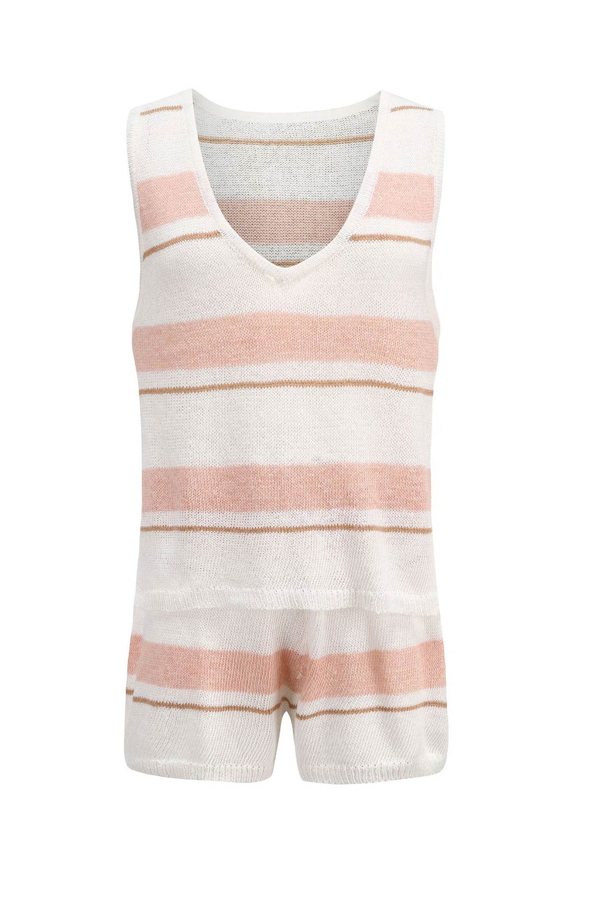V Neck Knit Tank Top Shorts Suits