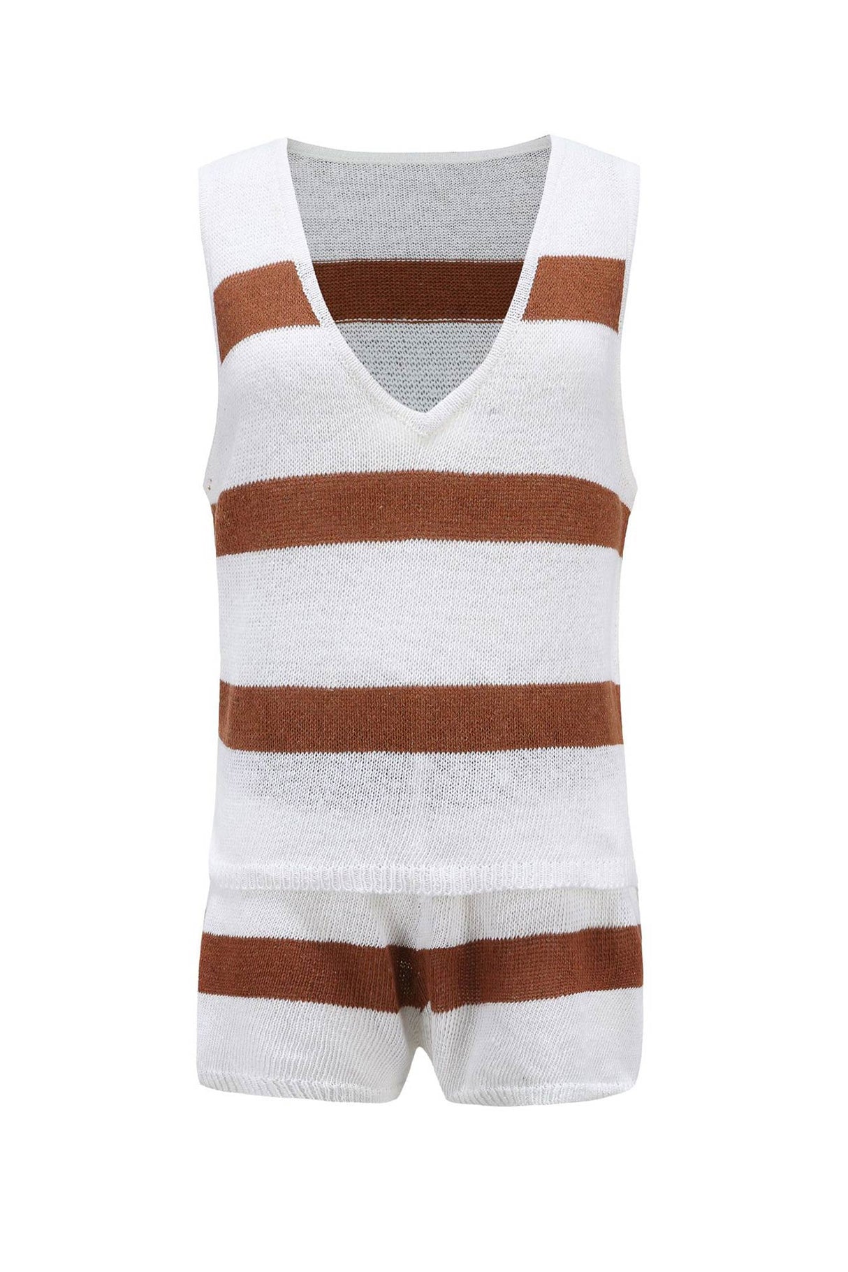 V Neck Knit Tank Top Shorts Suits