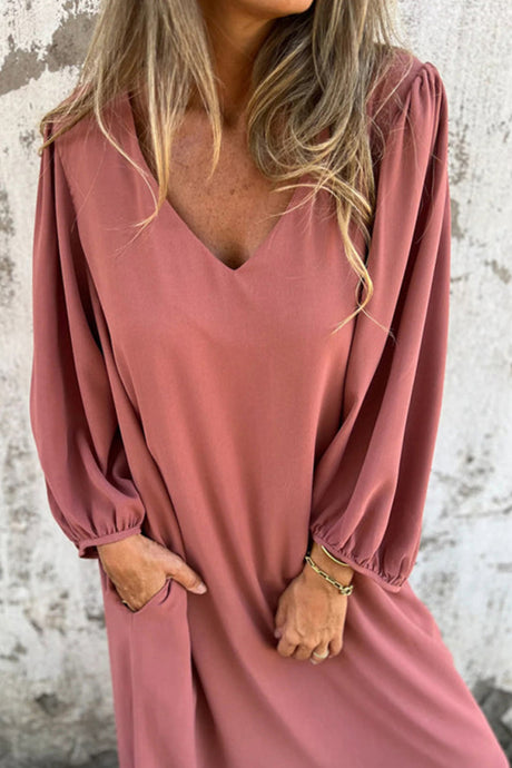 Arolora V Neck Lantern Sleeve Maxi Dress