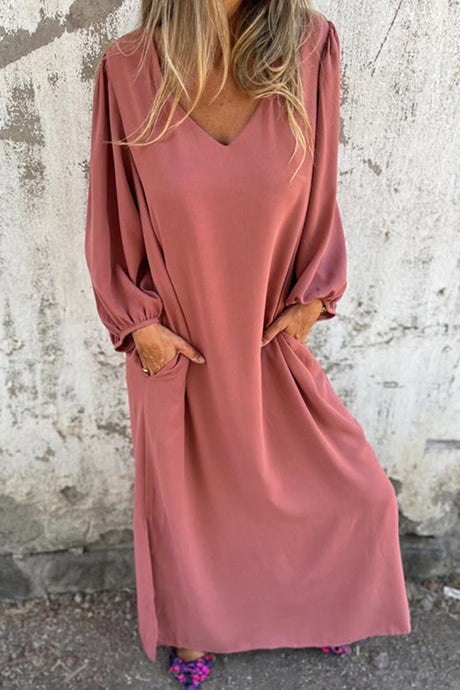 Arolora V Neck Lantern Sleeve Maxi Dress