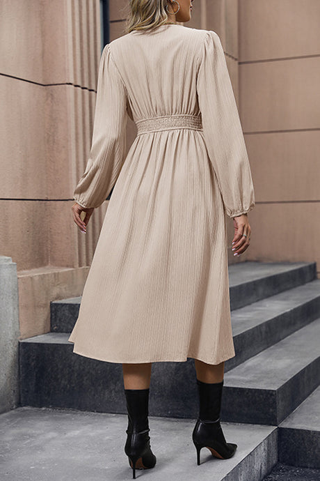 Arolora V Neck Long Sleeve Slit Midi Dress