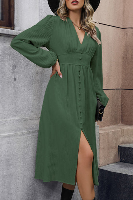 Arolora V Neck Long Sleeve Slit Midi Dress