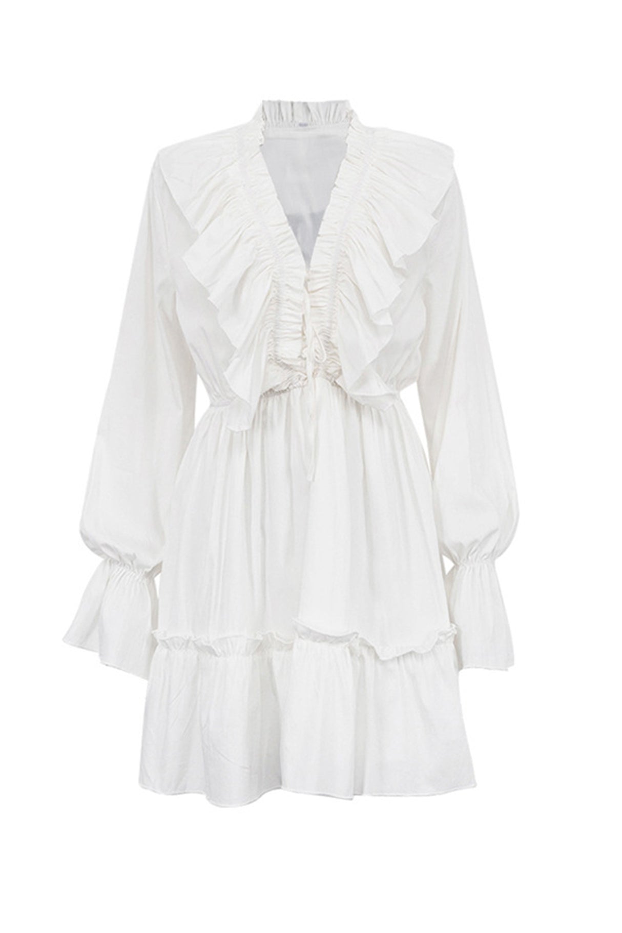 Arolora V Neck Pleated Trumpet Sleeve Ruffle Dress
