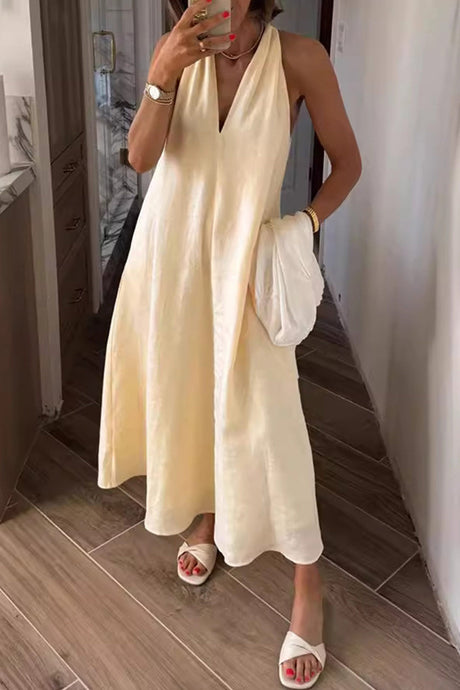 Arolora V Neck Pocketed A-line Sundress