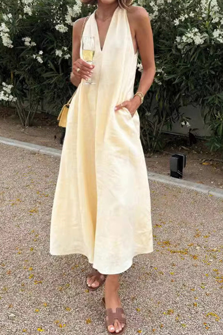 Arolora V Neck Pocketed A-line Sundress