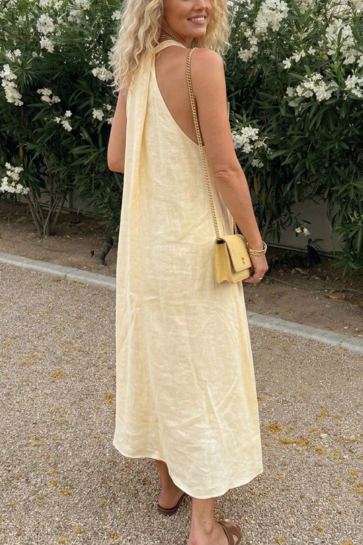 V Neck Pocketed A-line Sundress