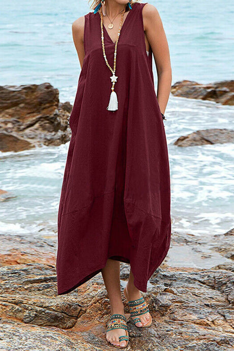 Arolora v-neck-pocketed-large-hem-sundress
