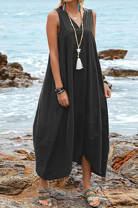 Arolora v-neck-pocketed-large-hem-sundress