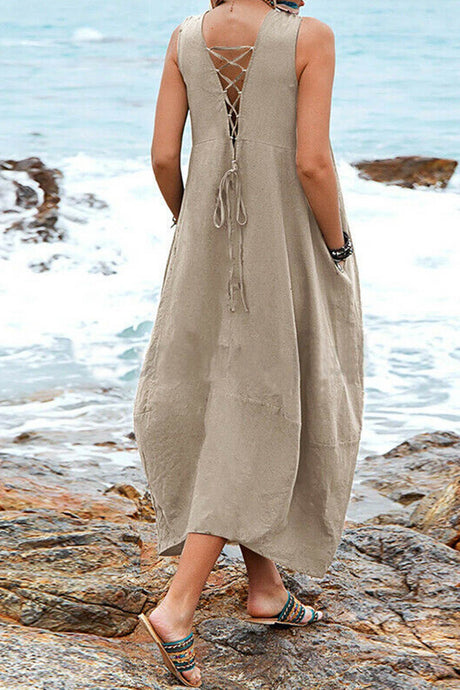 Arolora v-neck-pocketed-large-hem-sundress