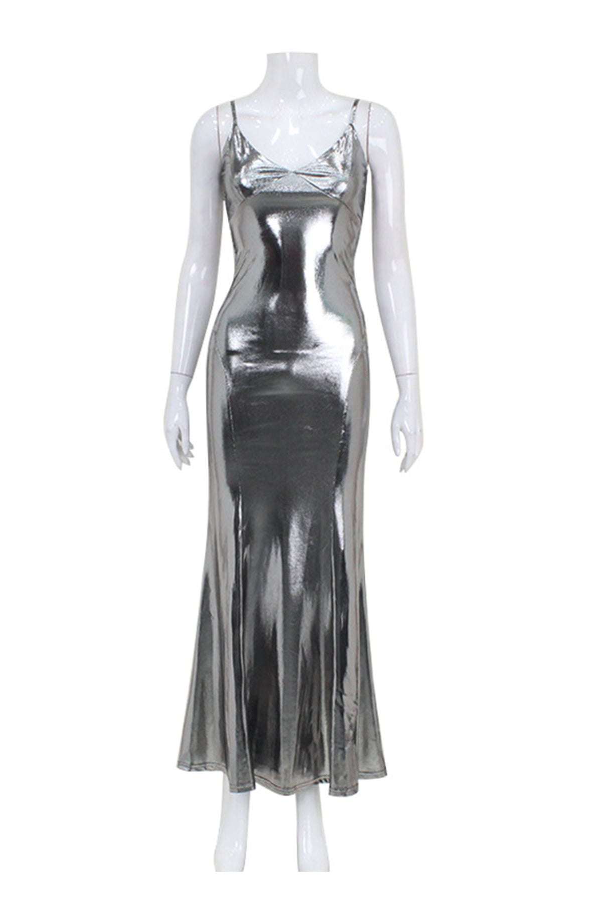 Arolora V Neck Shiny Fishtail Mini Dress