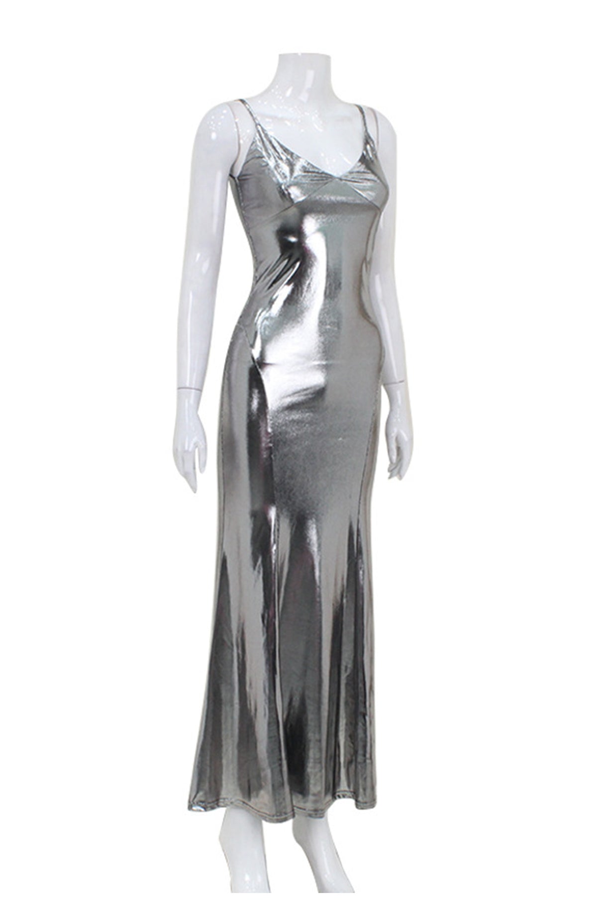 Arolora V Neck Shiny Fishtail Mini Dress