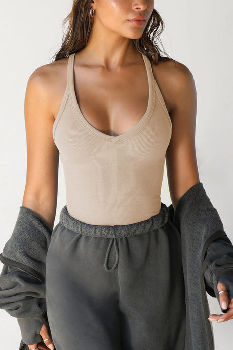 Arolora V Neck Slim Fit Ribbed Cami Vest