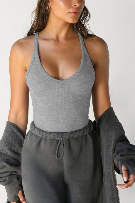 Arolora V Neck Slim Fit Ribbed Cami Vest