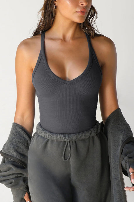 Arolora V Neck Slim Fit Ribbed Cami Vest