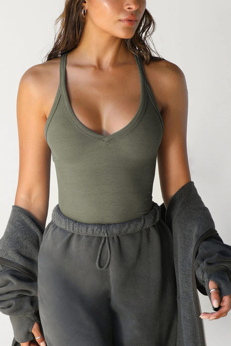 Arolora V Neck Slim Fit Ribbed Cami Vest