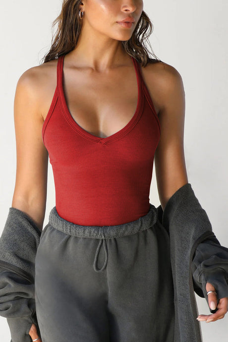 Arolora V Neck Slim Fit Ribbed Cami Vest