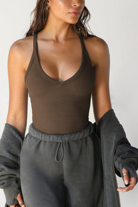 Arolora V Neck Slim Fit Ribbed Cami Vest