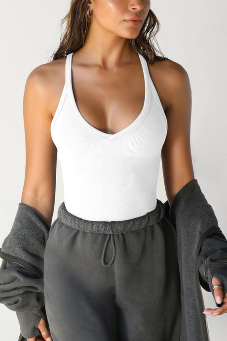 Arolora V Neck Slim Fit Ribbed Cami Vest