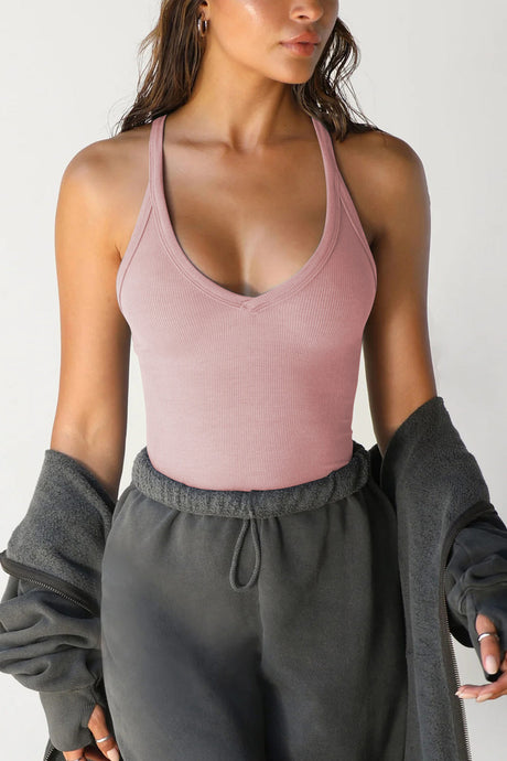 Arolora V Neck Slim Fit Ribbed Cami Vest