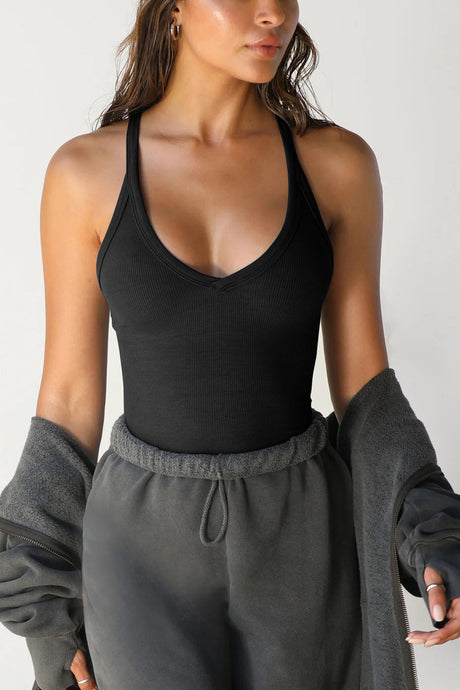 Arolora V Neck Slim Fit Ribbed Cami Vest