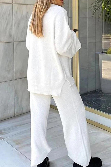 V Neck Solid Slit Hem Loungewear