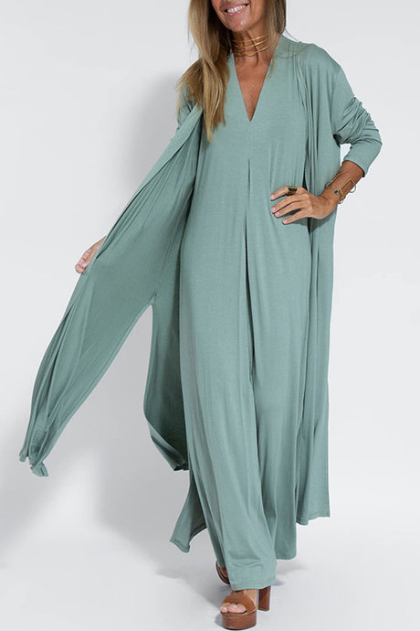 V Neck Tank Dress Long Cardigan Suits