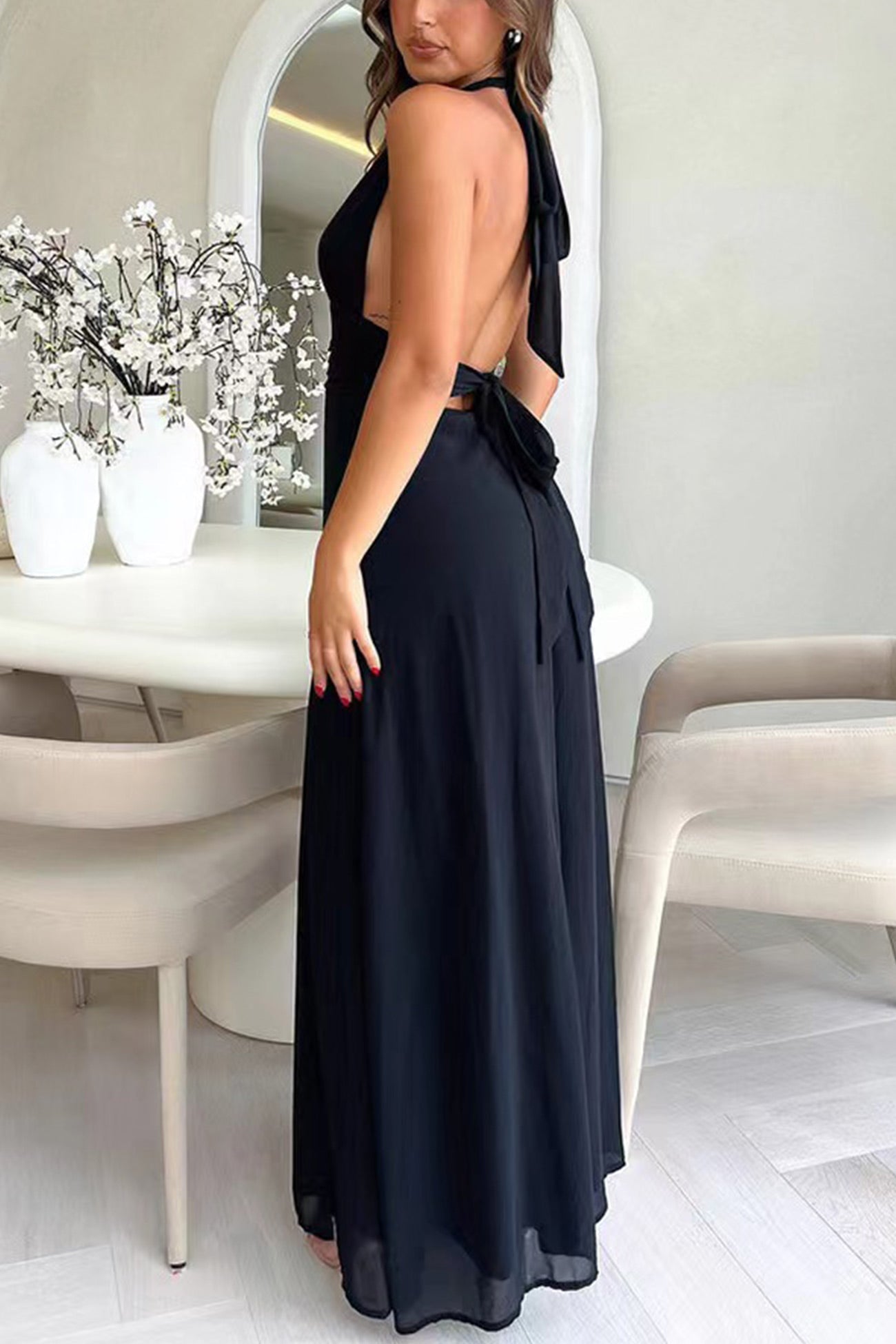 Arolora v-neck-tie-back-high-slit-maxi-dress