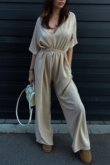 Arolora v-neck-tie-waist-wide-leg-jumpsuits