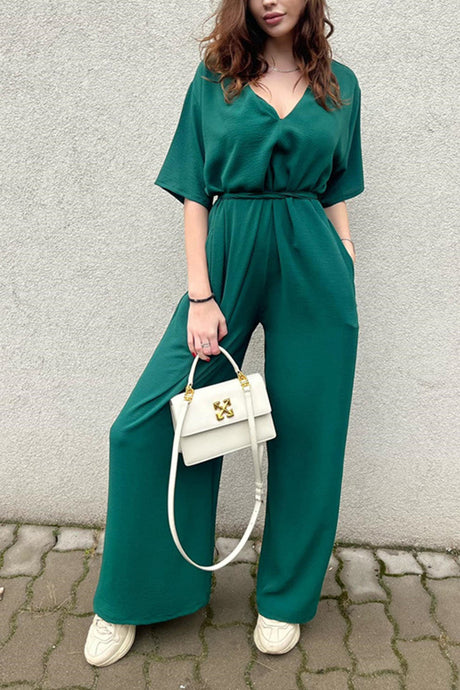 Arolora v-neck-tie-waist-wide-leg-jumpsuits