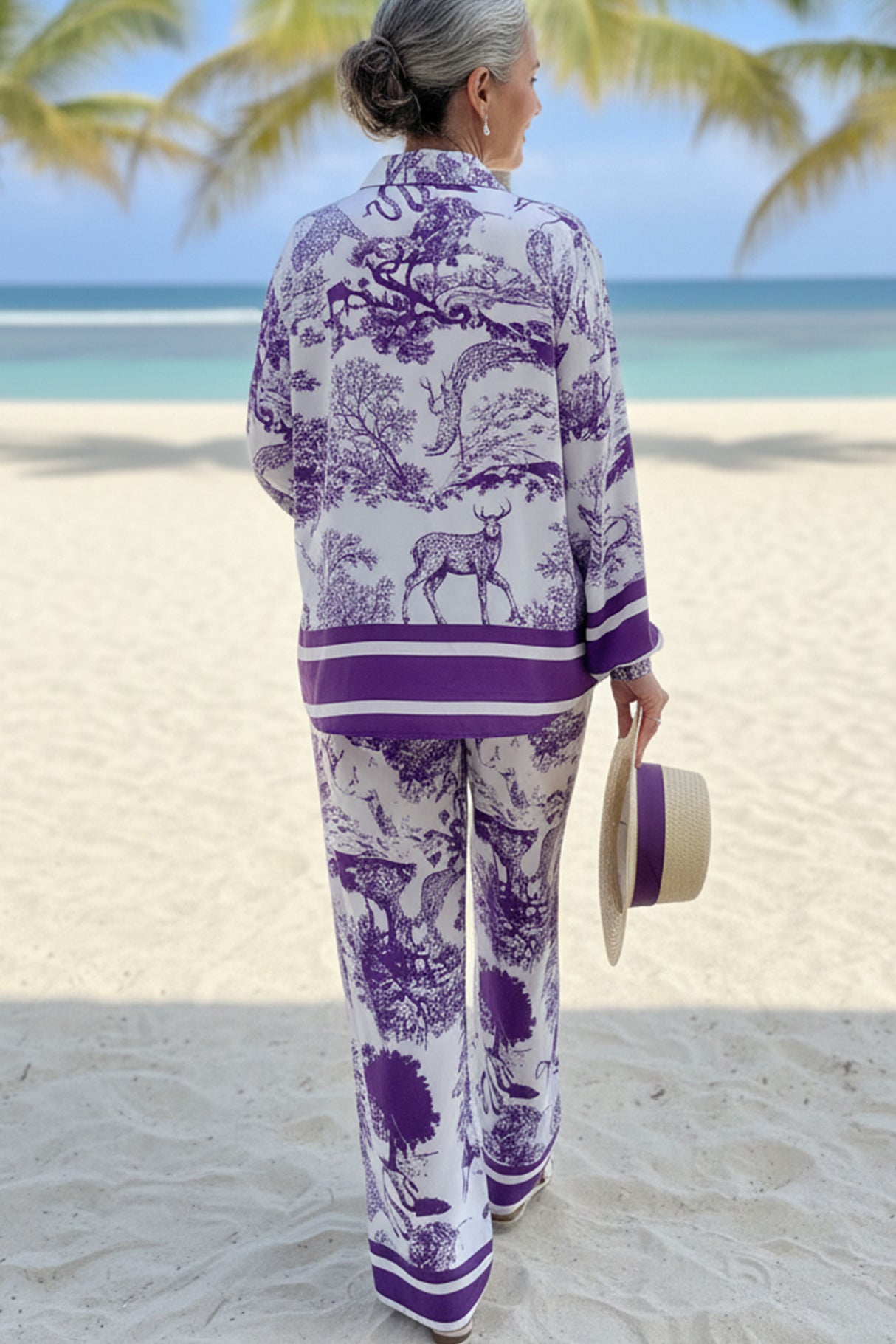 V Neck Vintage Print Two-piece Outfit