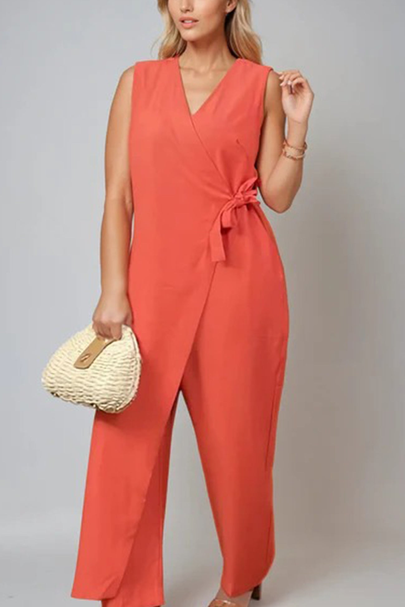 Arolora V Neck Zip-up Strappy Jumpsuits