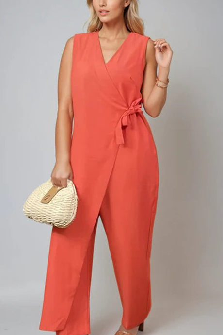 Arolora V Neck Zip-up Strappy Jumpsuits