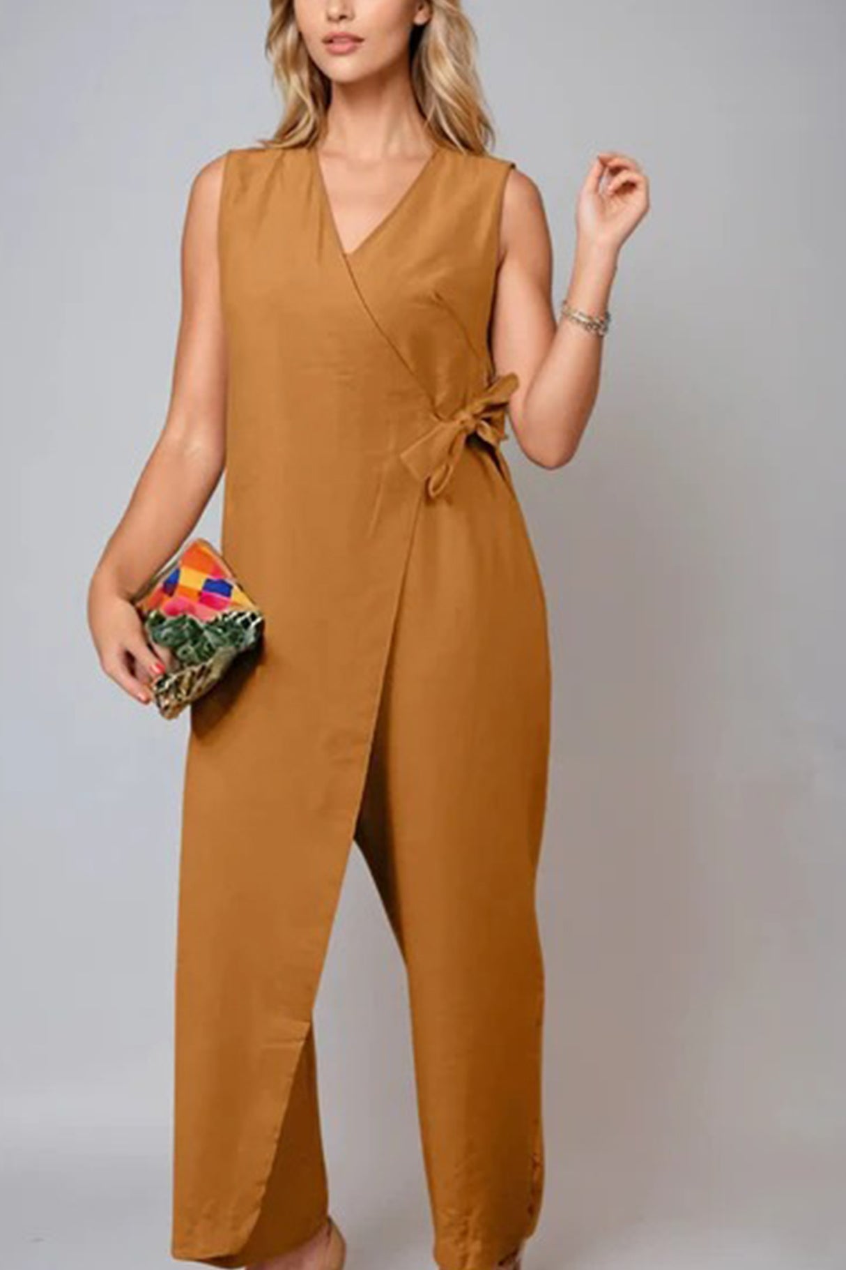 Arolora V Neck Zip-up Strappy Jumpsuits