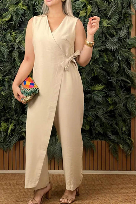 Arolora V Neck Zip-up Strappy Jumpsuits