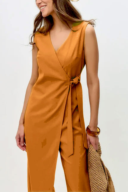 V Neck Zip-up Strappy Jumpsuits