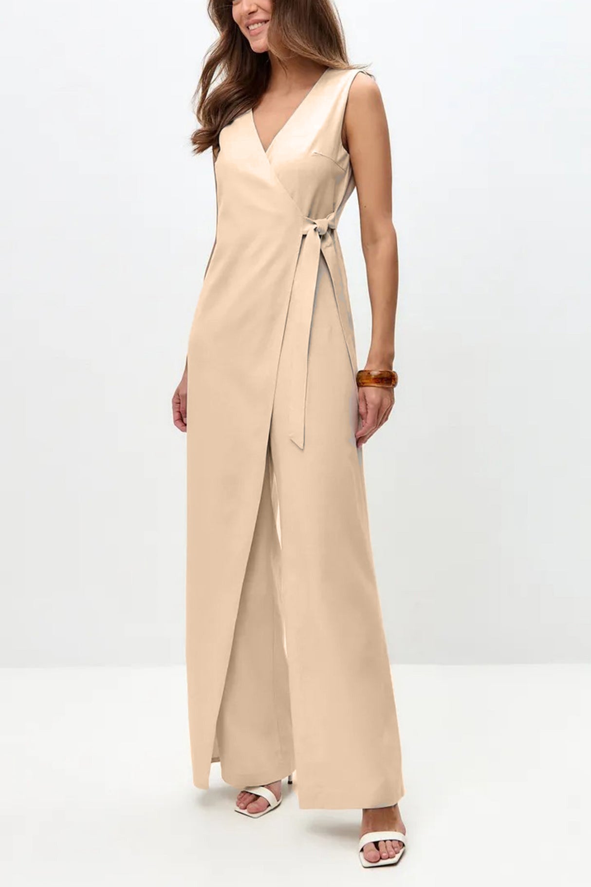 V Neck Zip-up Strappy Jumpsuits