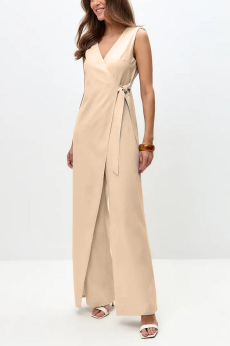 V Neck Zip-up Strappy Jumpsuits