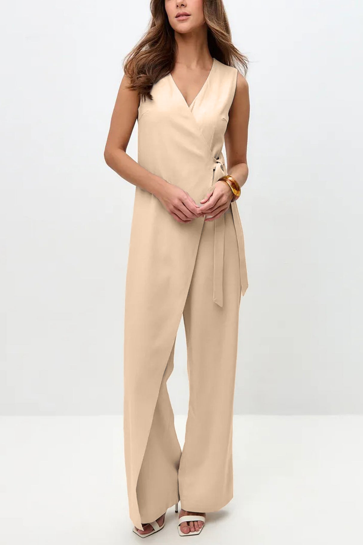 V Neck Zip-up Strappy Jumpsuits
