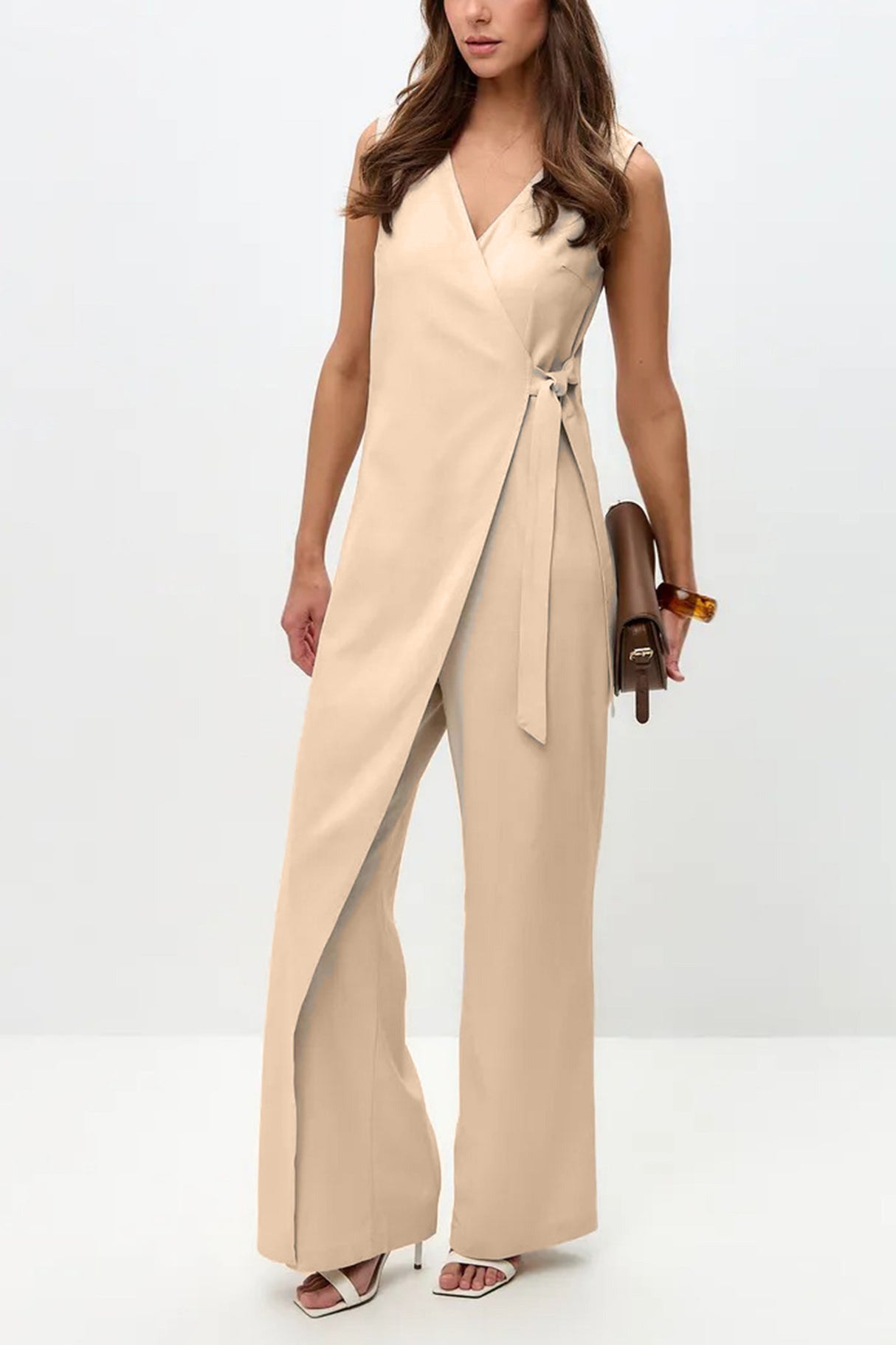 V Neck Zip-up Strappy Jumpsuits