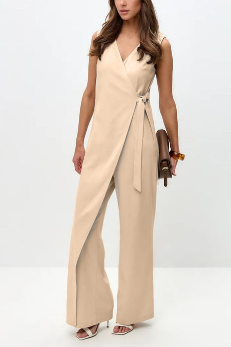 V Neck Zip-up Strappy Jumpsuits