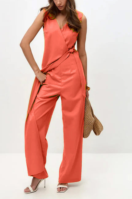 V Neck Zip-up Strappy Jumpsuits